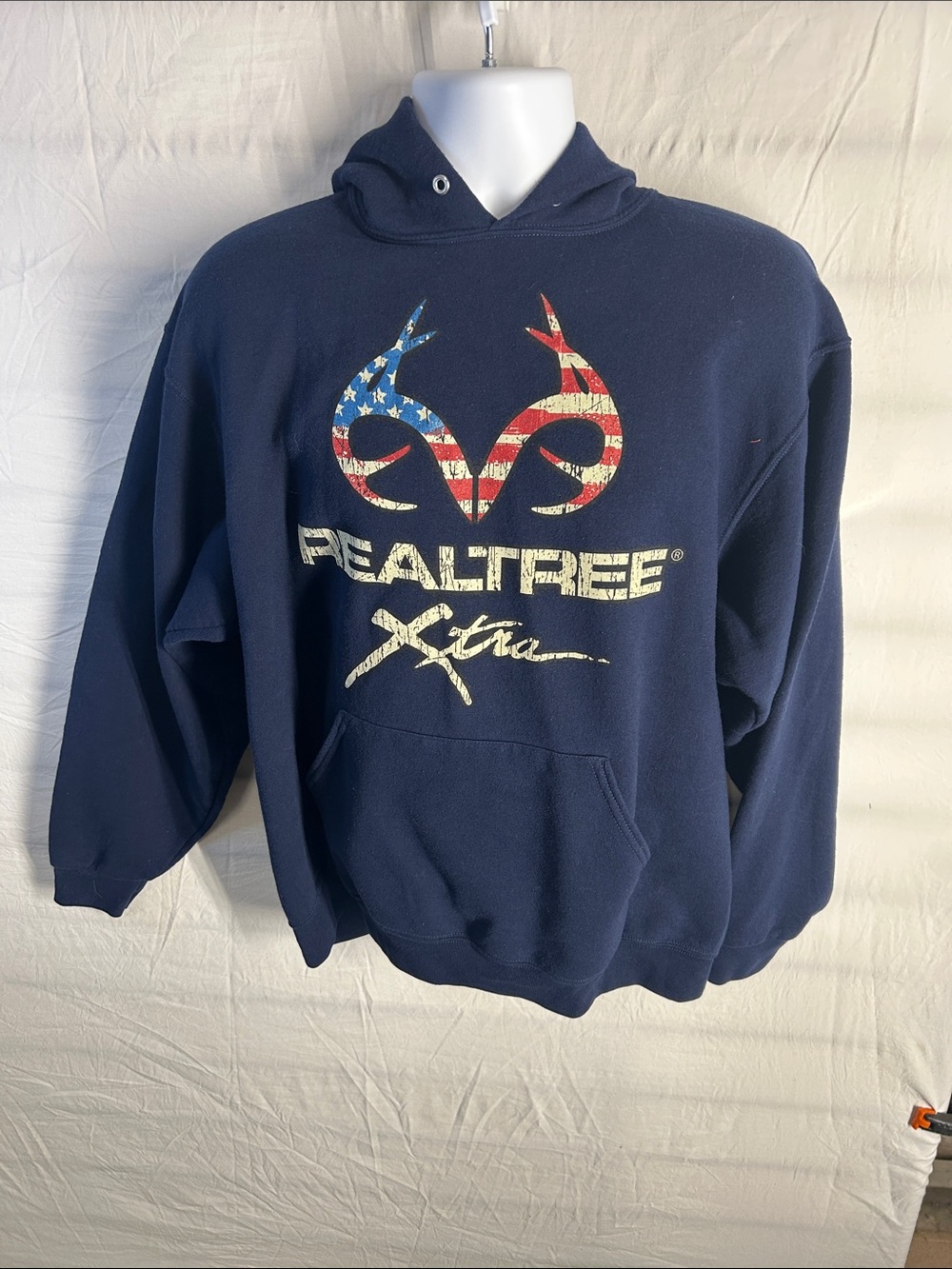 Realtree Navy Pullover Hoodie with American Flag Logo